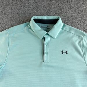 NEW Under Armour Polo Shirt Mens Medium Blue Teal‎ Pullover Loose Heat Gear Golf
